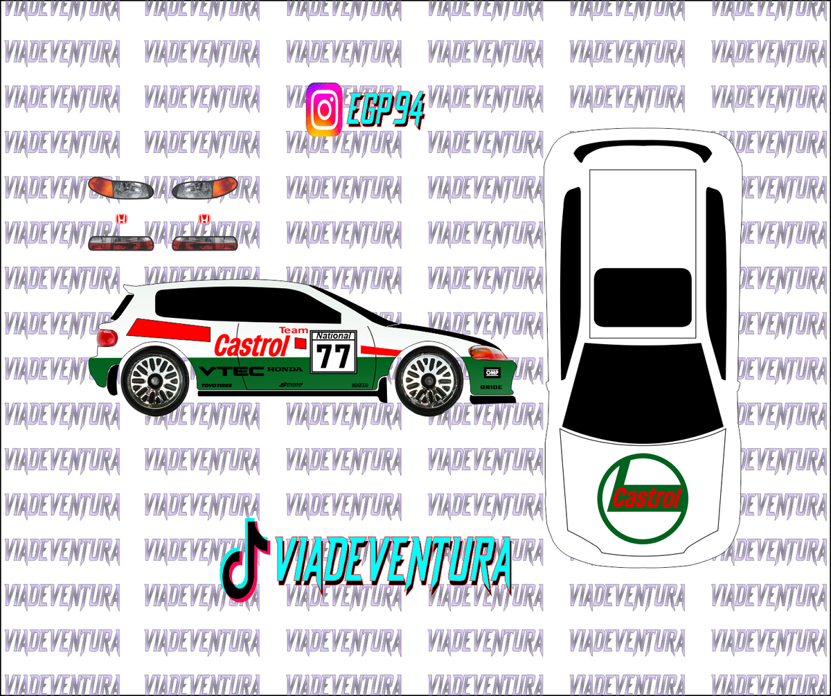 Castrol 1/64 EG Civic WHITE TONER Universal Waterslide Decal for Hot