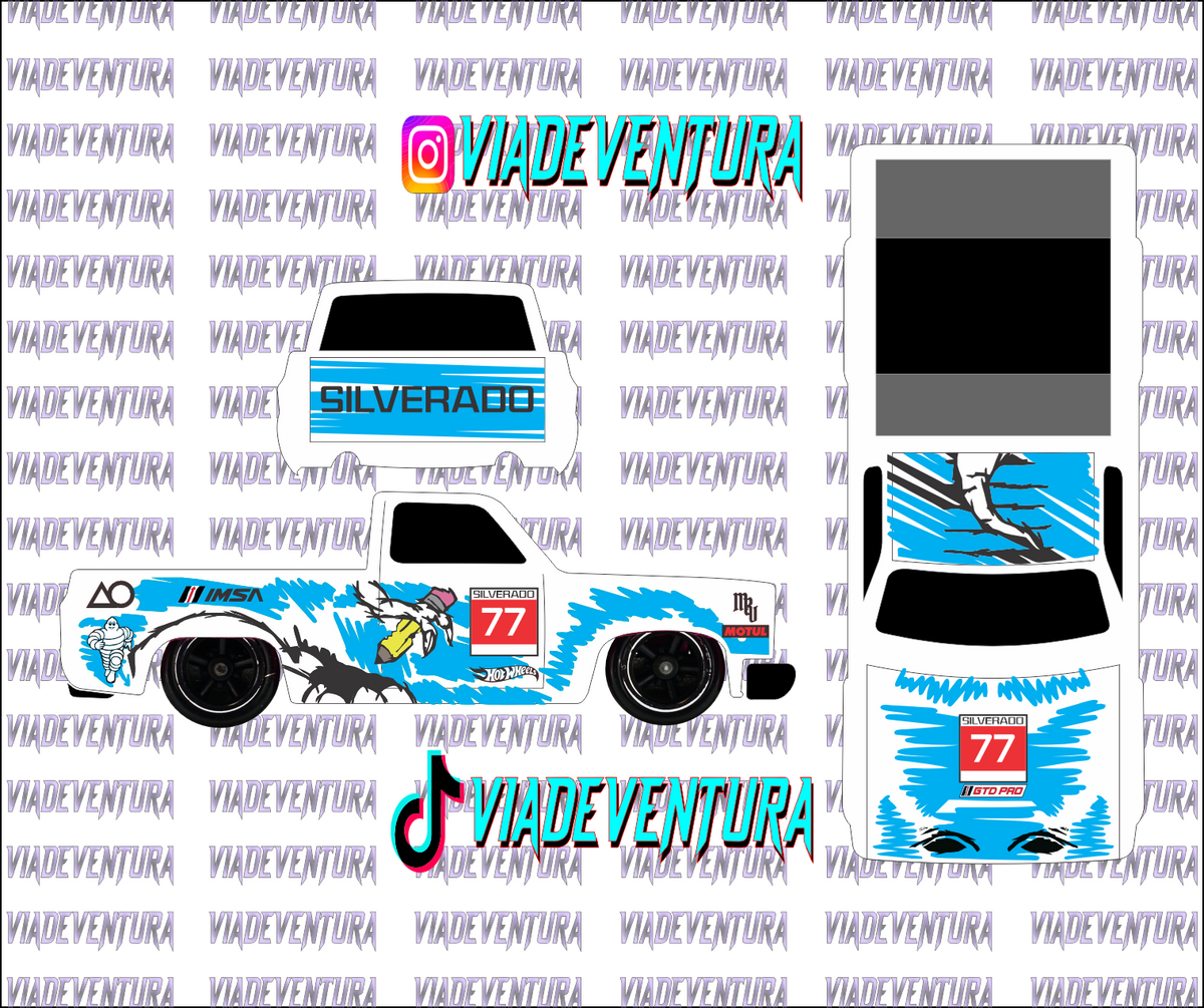 Sketch Rexy Blue 1/64 83 Silverado WHITE TONER Universal Waterslide Decal fr Hot