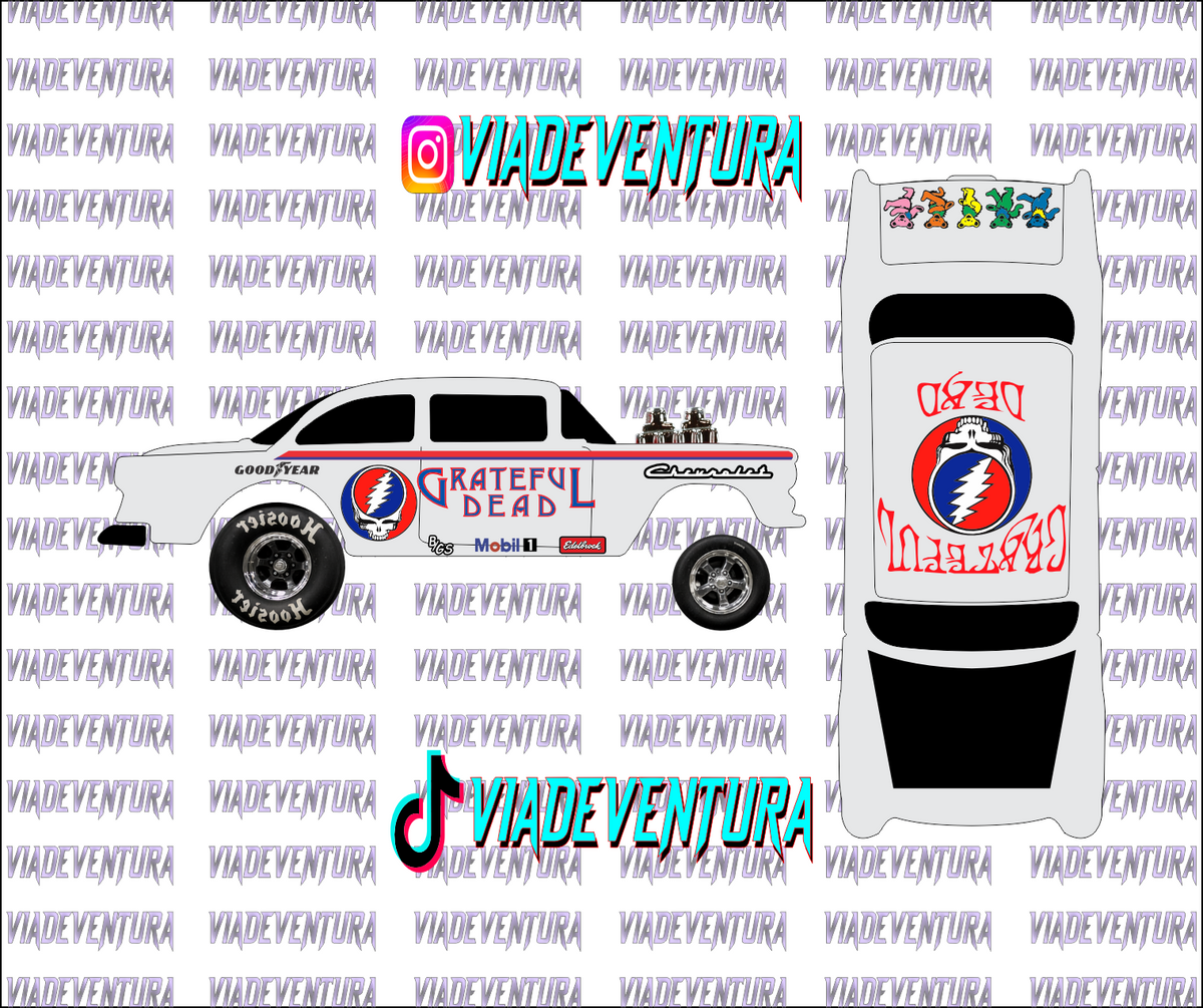 Grateful Dead 1/64 55 Gasser WHITE TONER Universal Waterslide Decal for Hot