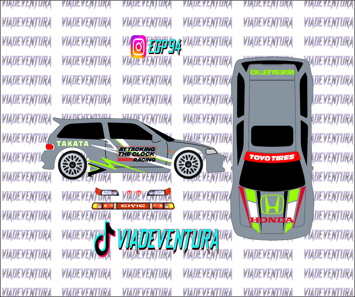 Time Attack 1/64 EF Civic WHITE TONER Universal WaterSlide Decal for Hot