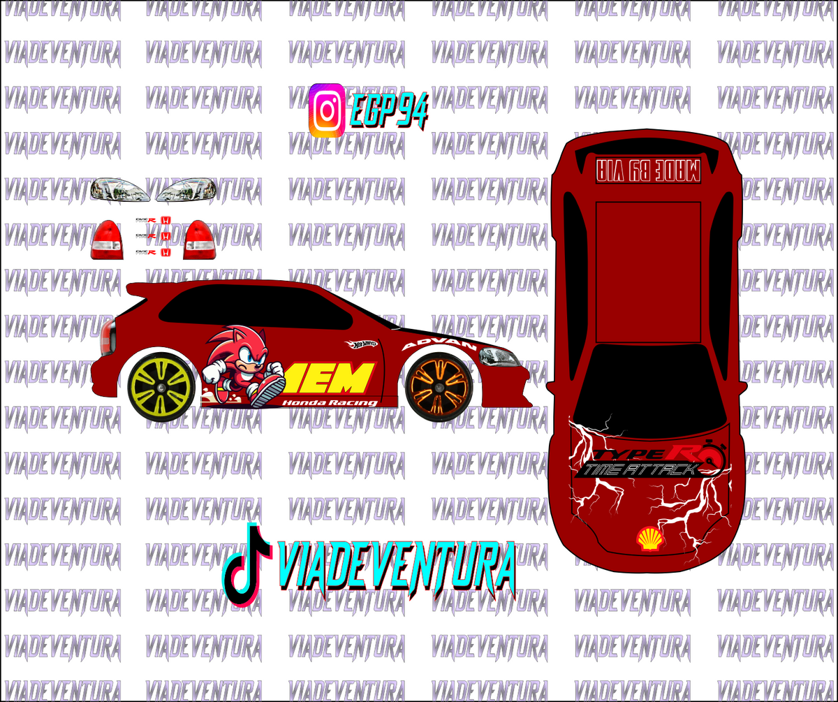 Knuckles 1/64 EK9 Civic WHITE TONER Universal WaterSlide Decal for Hot